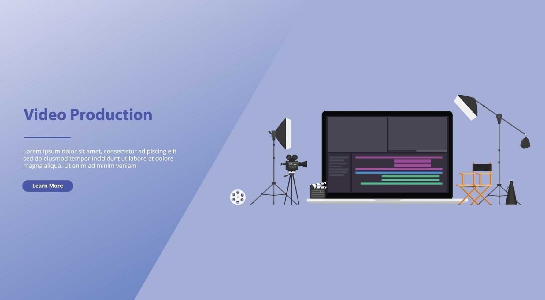 movie or video production concept with team video editor vector
