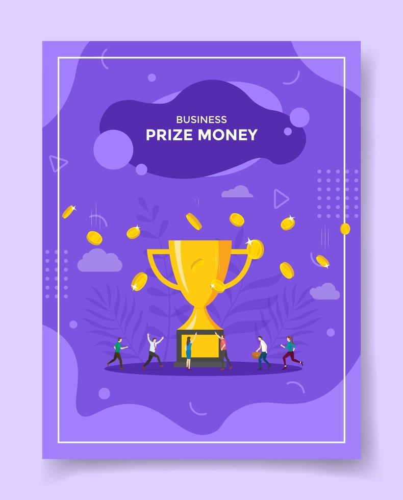 prize money concept people around big trophy money fall for template vector