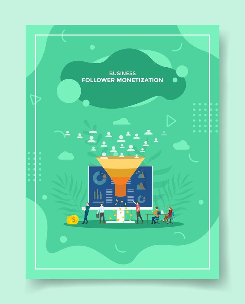 follower monetization concept people around computer funnel money vector