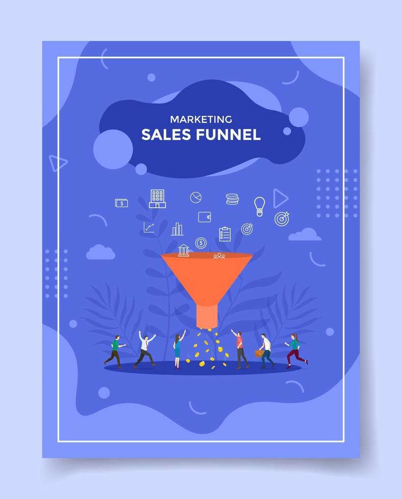 sales funnel concept people around funnel filtering icons marketing vector