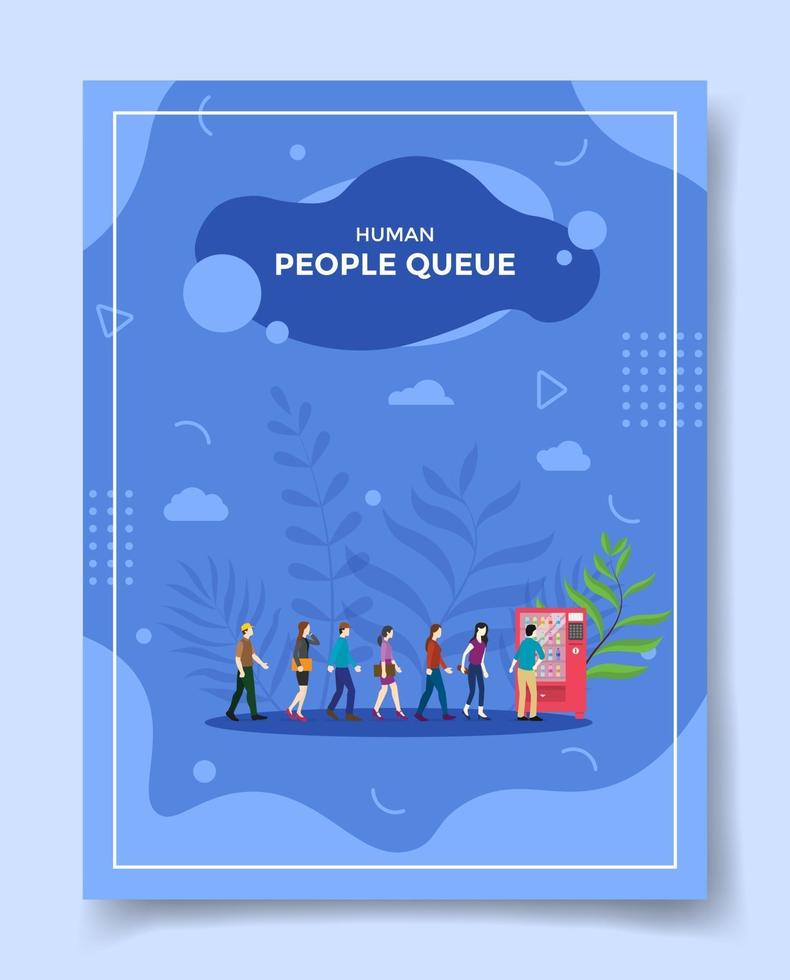 people queue buy on vending machine drink for template of banners vector