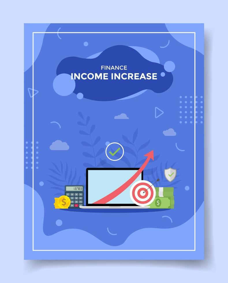 income increase arrow in laptop screen calculator money coin vector