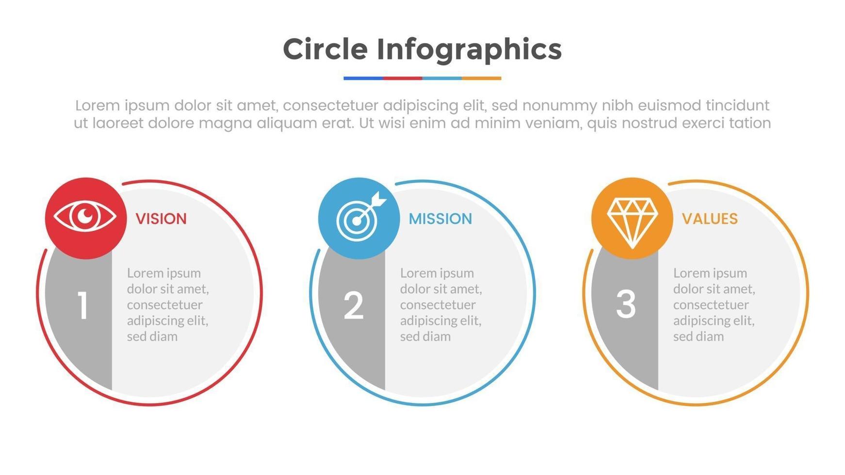 circle infographic with 3 list point and modern flat style template vector