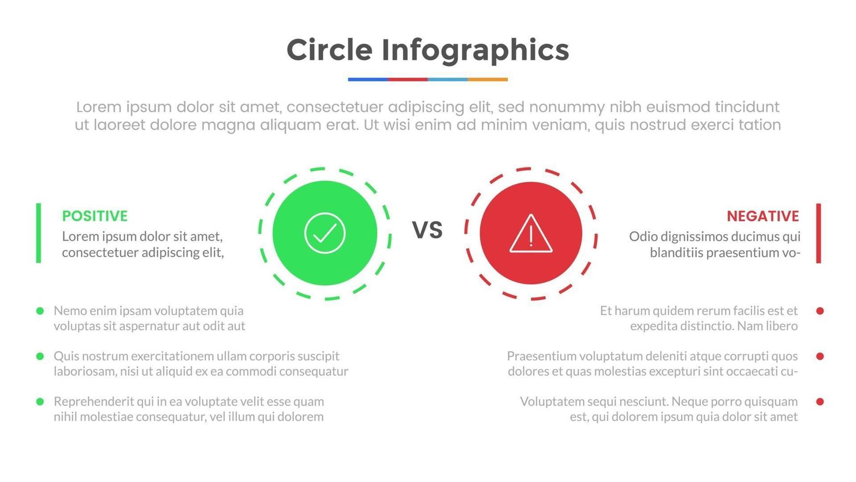 Comparación o versus infografía circular con 3 puntos de lista. vector