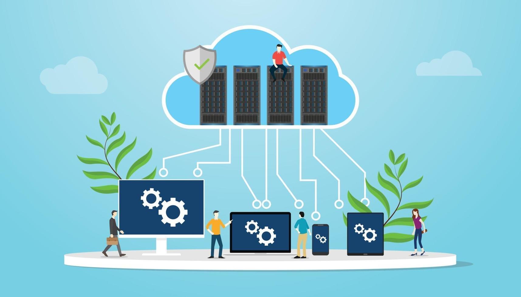 cloud computing concept with database server and various media vector