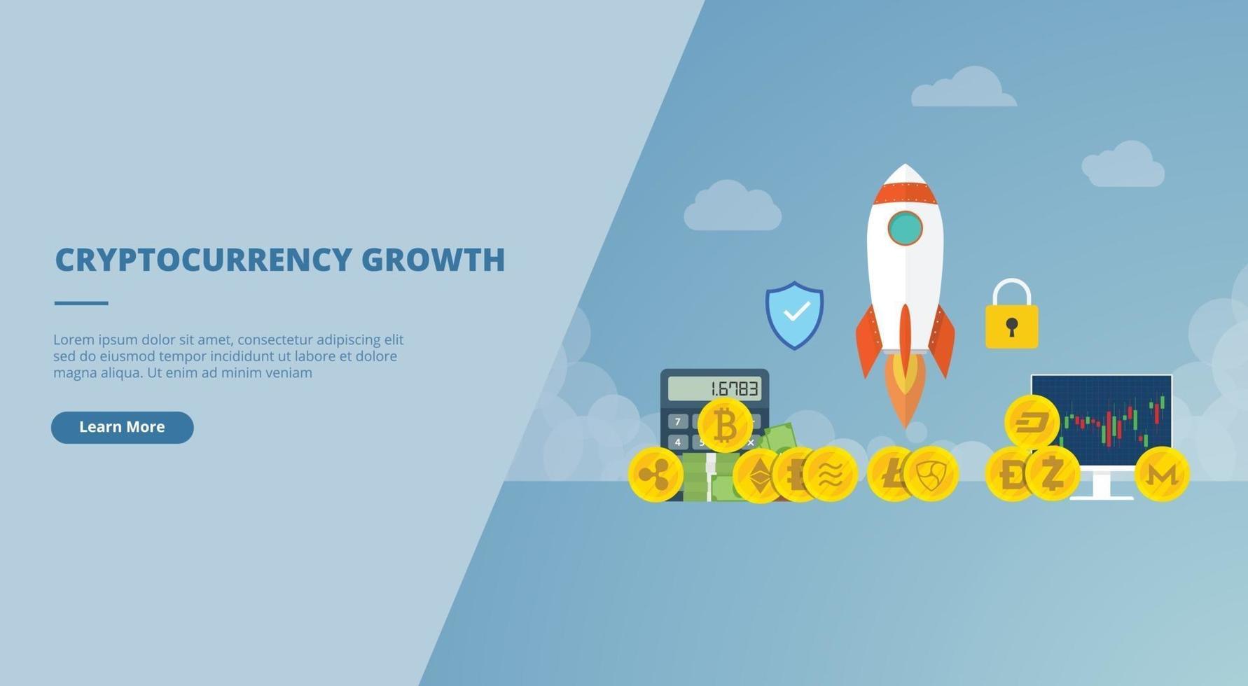 cryptocurrency growth expand for website design template vector