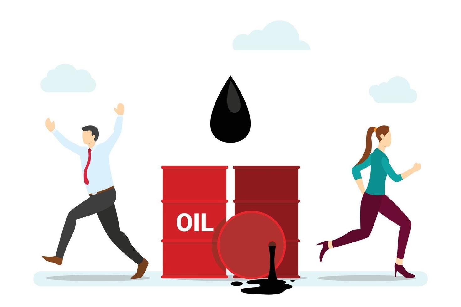 oil spill concept with people running scare with modern flat style vector