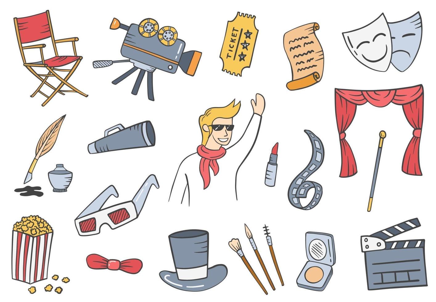 actor jobs profession doodle hand drawn set collections vector