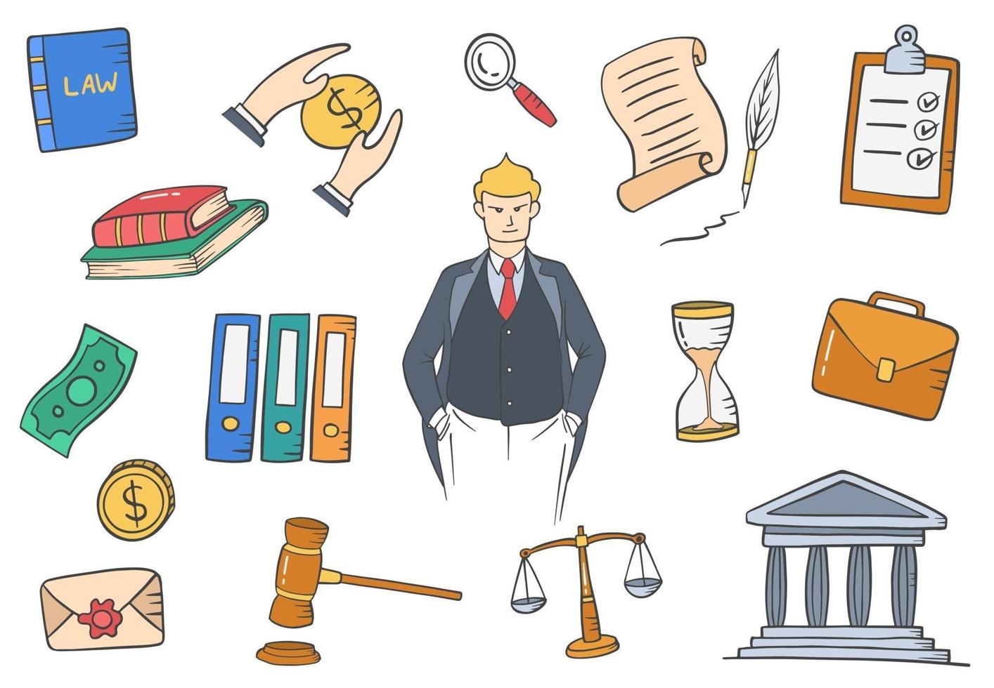 lawyer jobs profession doodle hand drawn set collections vector