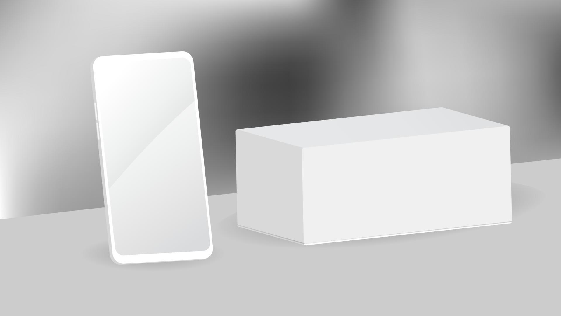 maqueta de plantilla de caja de teléfono y teléfono blanco en blanco realista vector