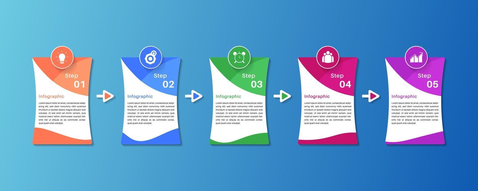 Colorful Arrow Minimal 5 Step Infographic template vector