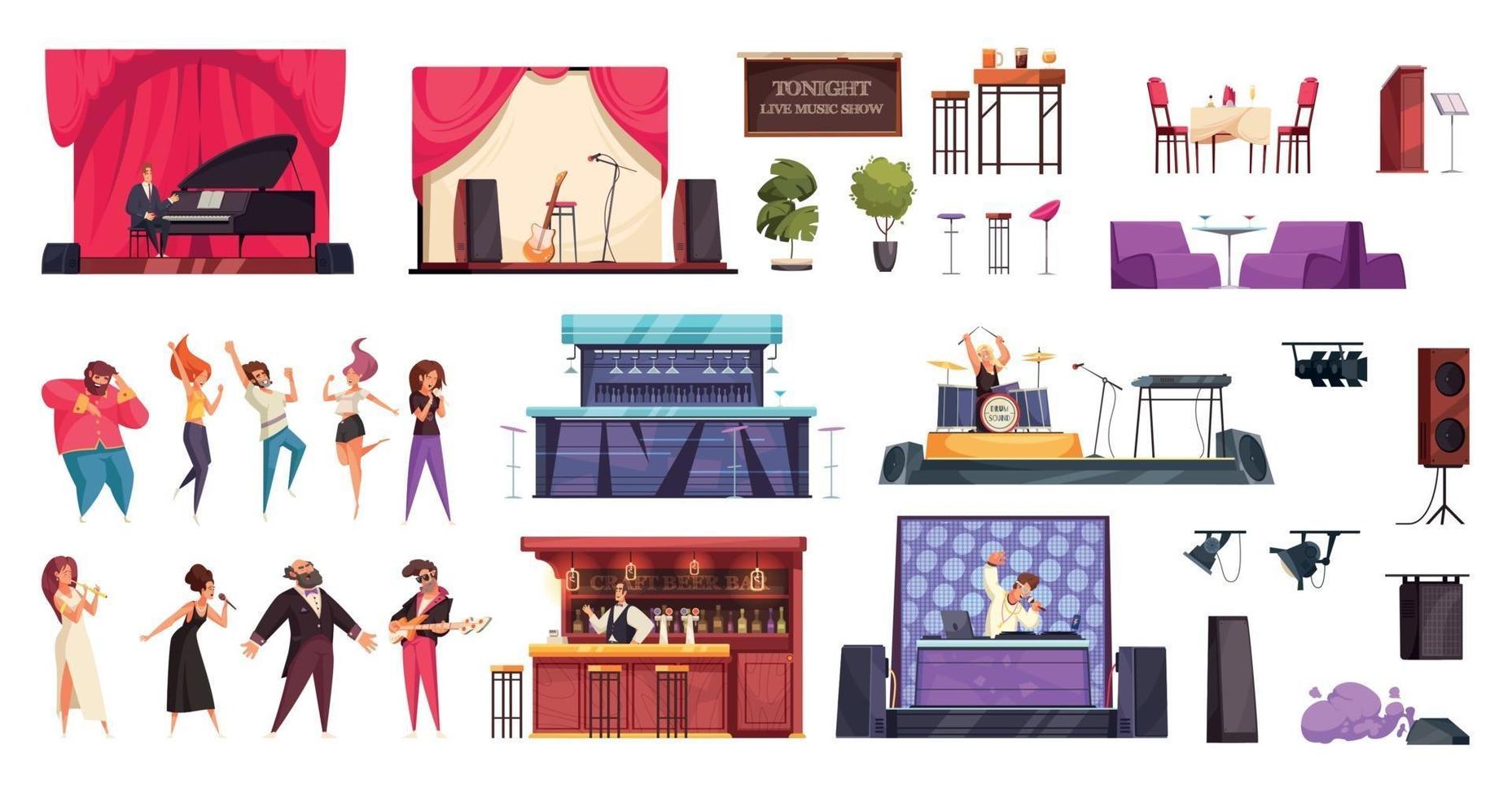 Bar Live Music People Icon Set vector