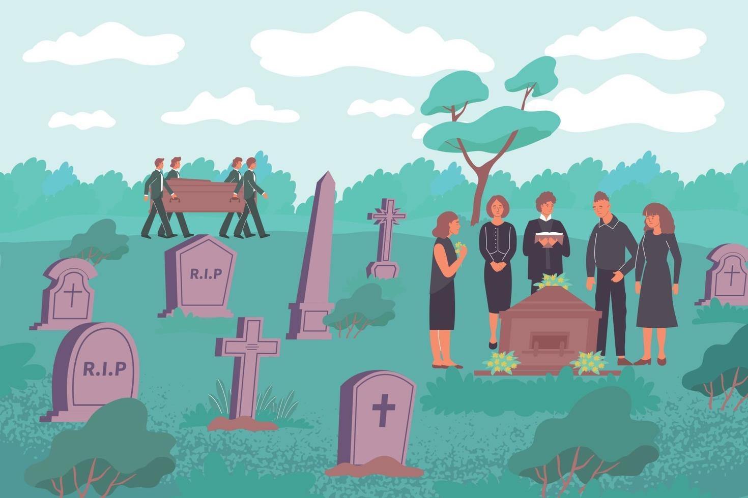 composición plana del funeral del cementerio vector