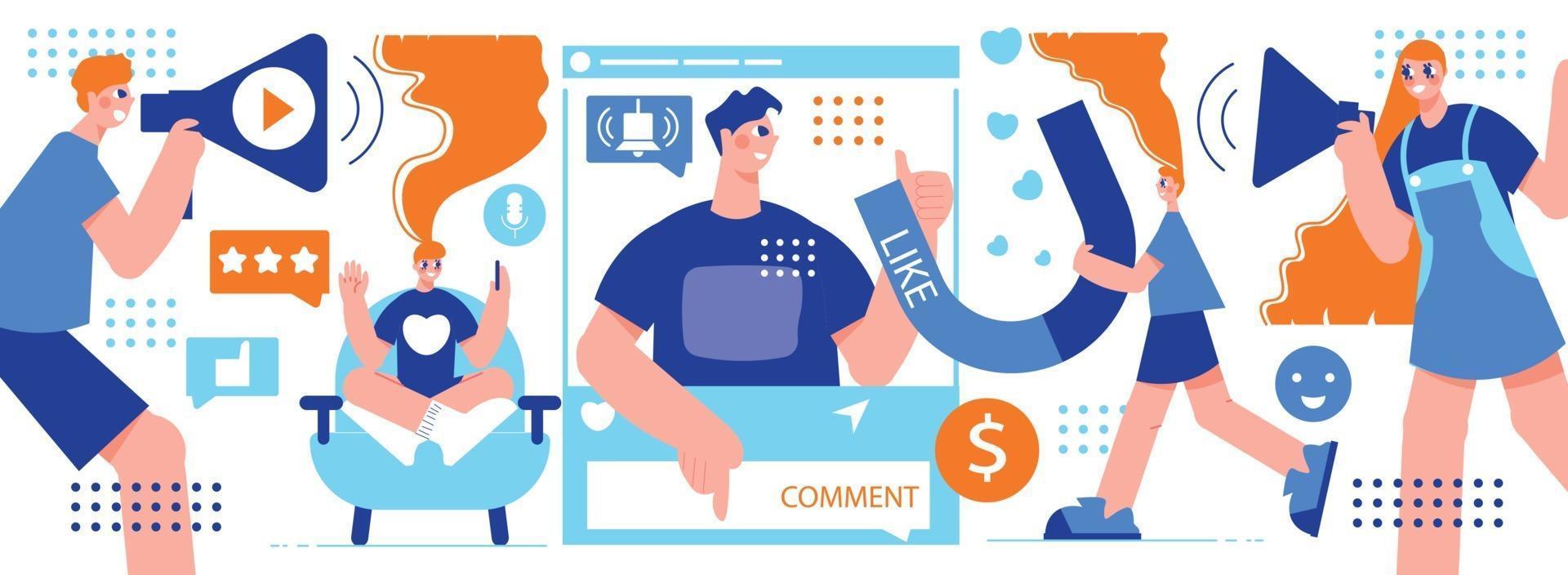 Influencer Marketing Horizontal Illustration vector
