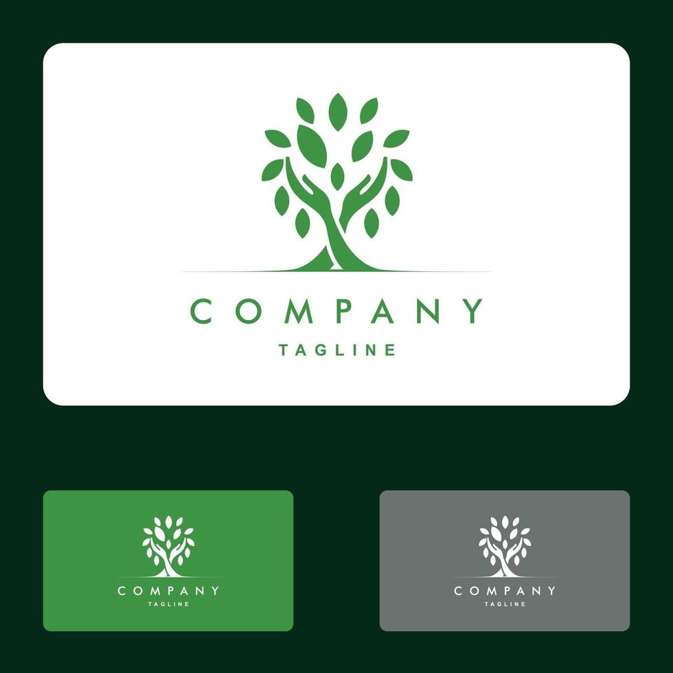 Human hands and tree with green leaves. Logo vector illustration