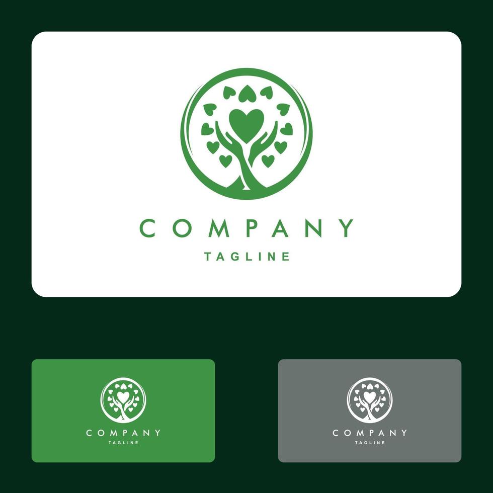 Human hands and tree with green leaves. Logo vector illustration