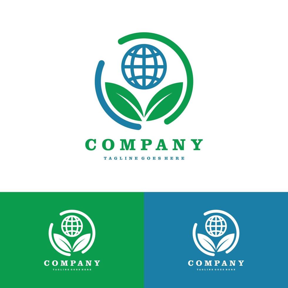 Green leafs and globe logo. Natural icon set vector icon illustration