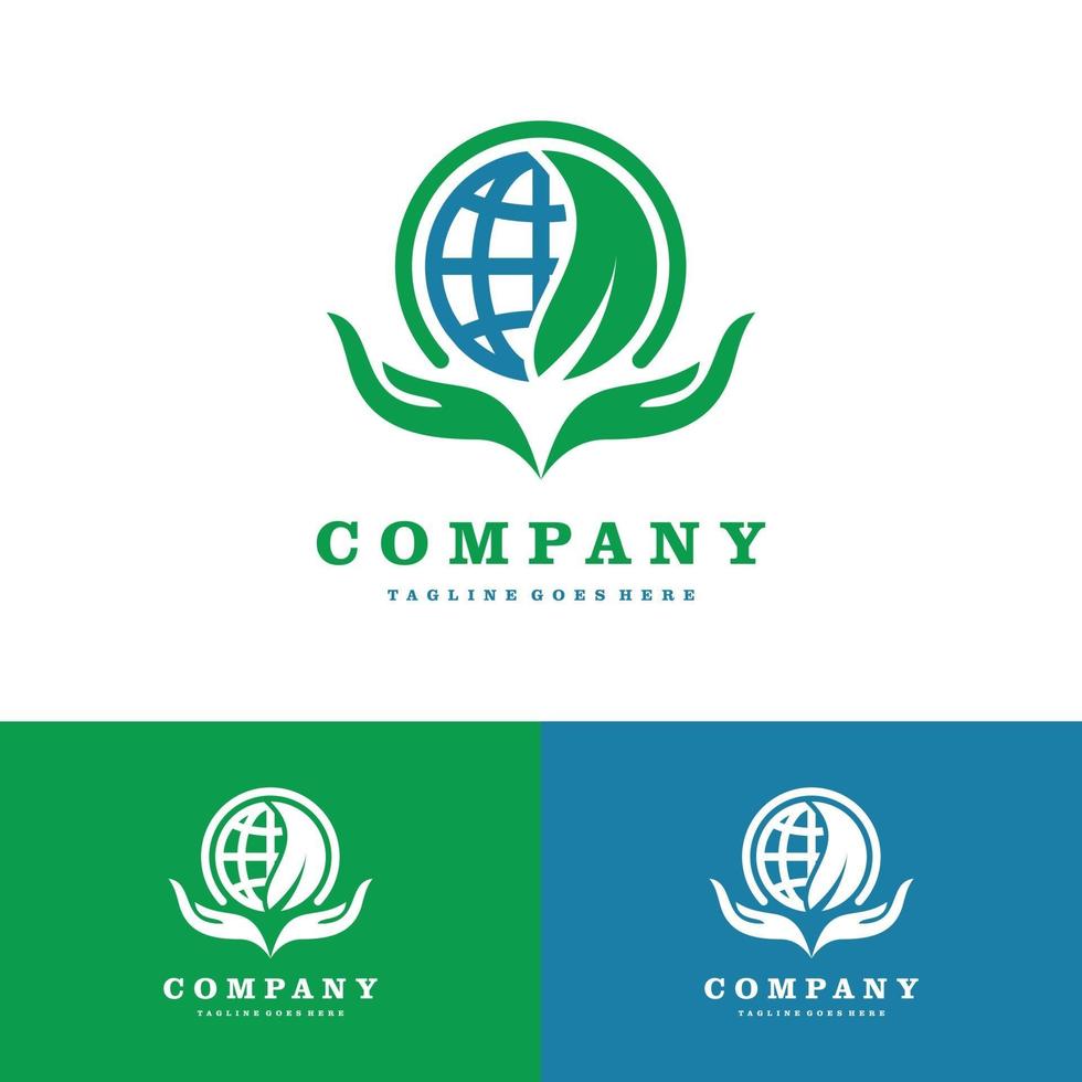 Green leafs and globe logo. Natural icon set vector icon illustration