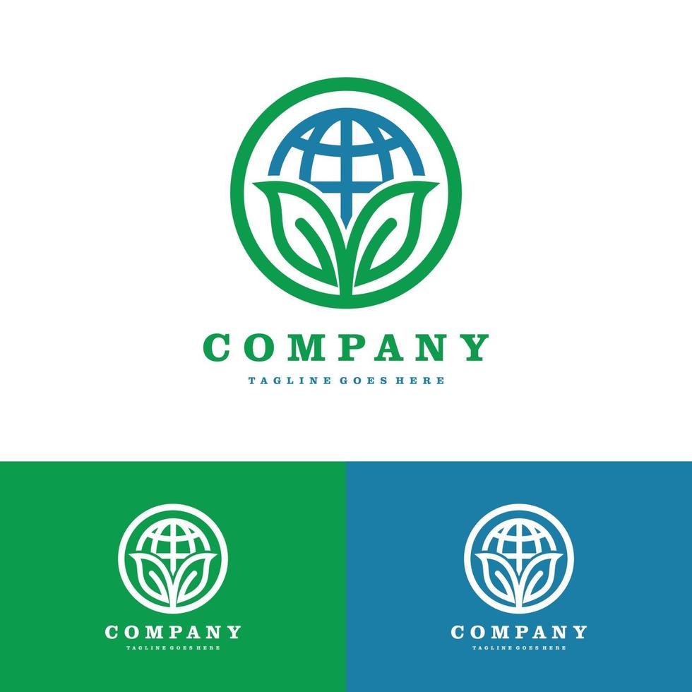 Green leafs and globe logo. Natural icon set vector icon illustration