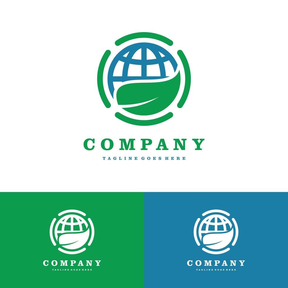 Green leafs and globe logo. Natural icon set vector icon illustration