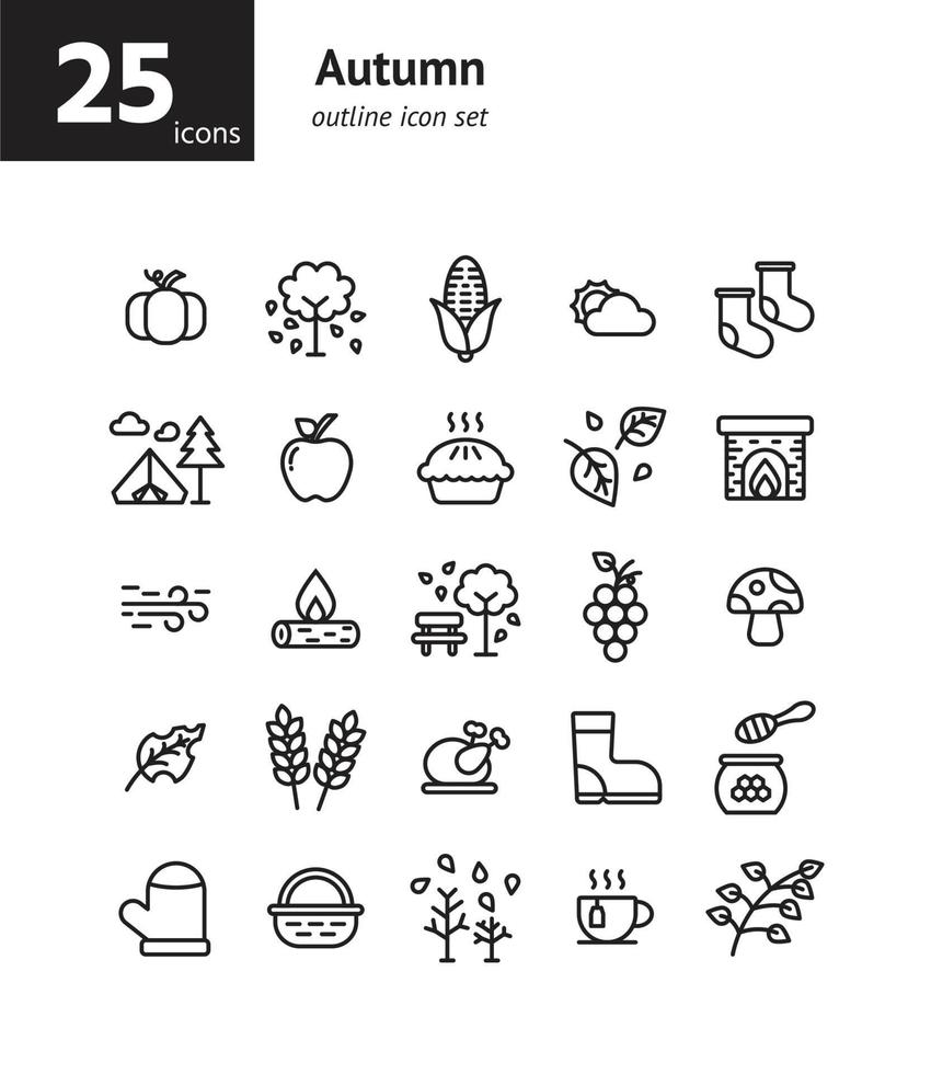 Autumn outline icon set. vector