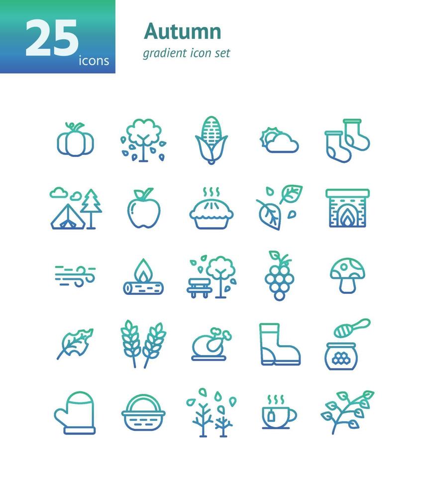 Autumn gradient icon set. vector