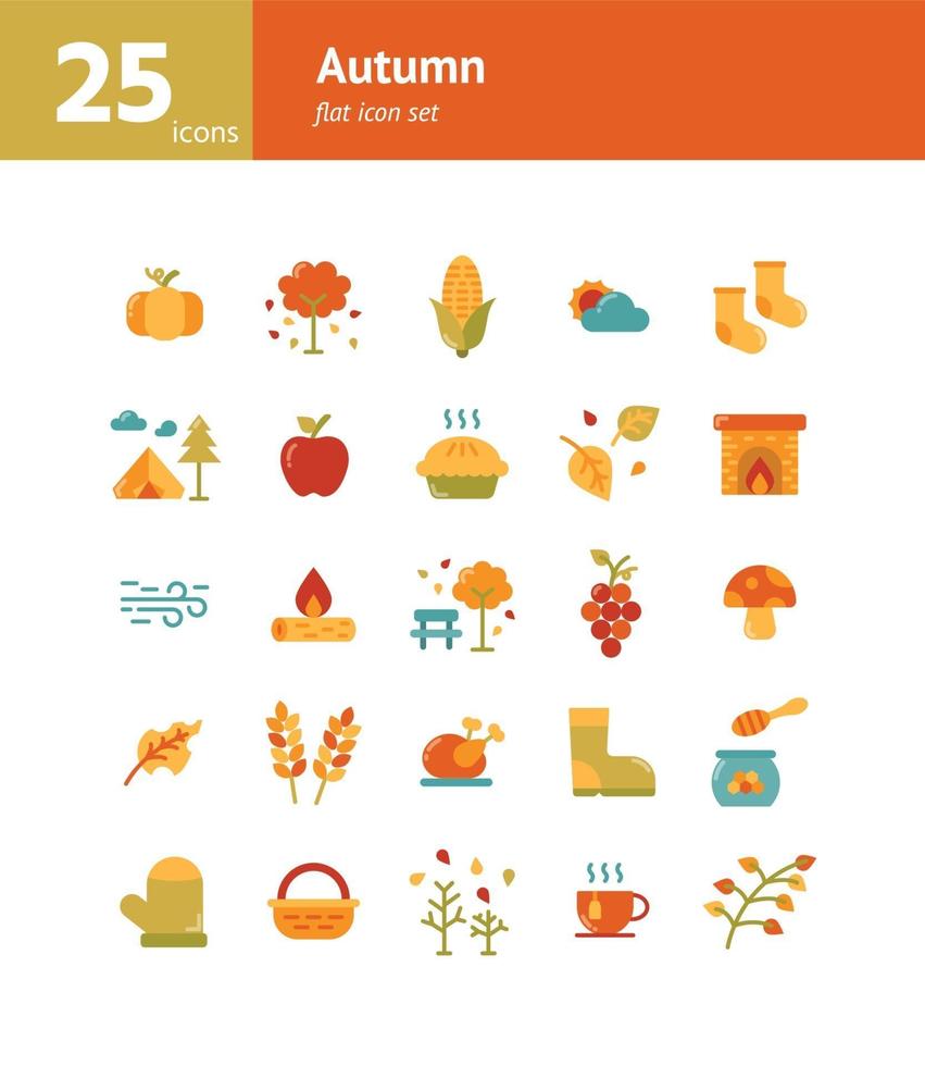 conjunto de iconos planos de otoño. vector