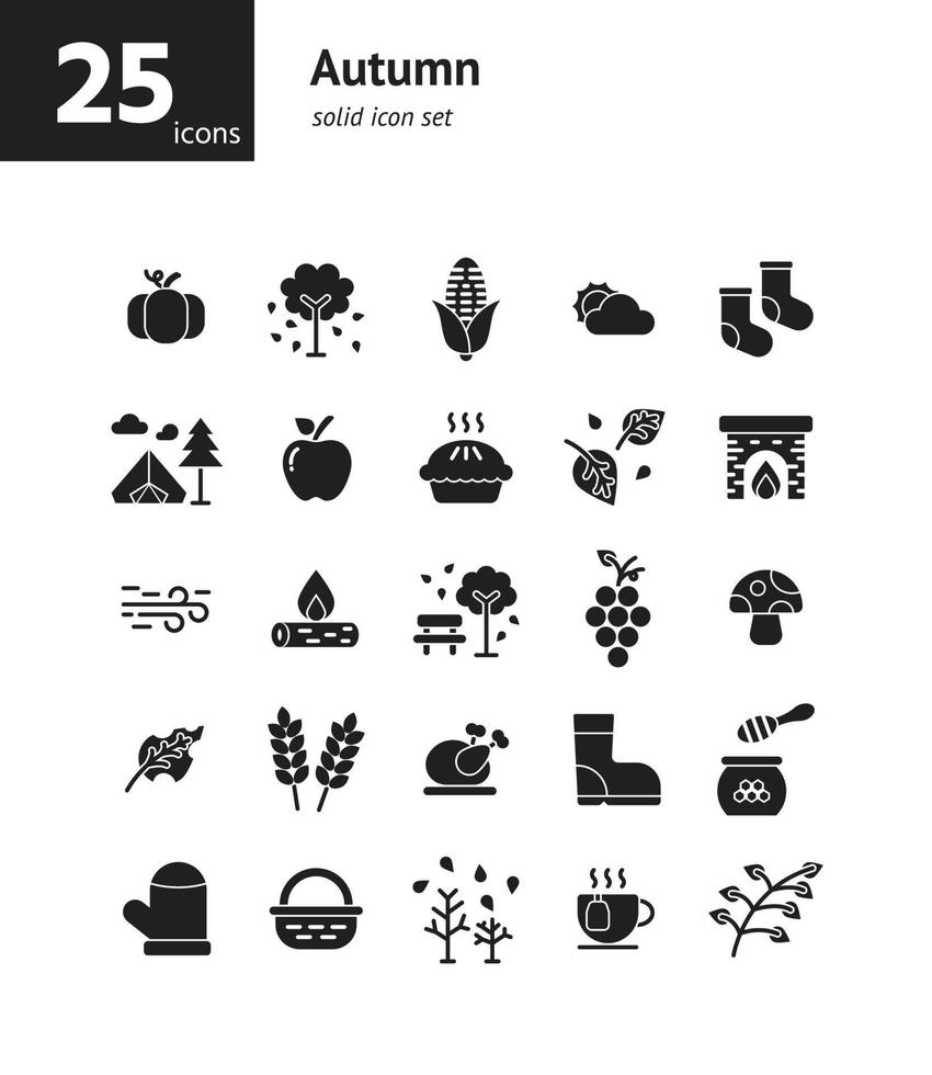 Autumn solid icon set. vector