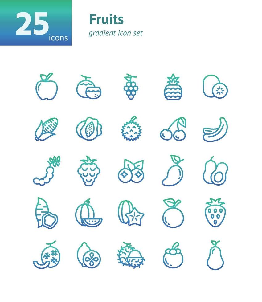 Fruits gradient icon set. vector