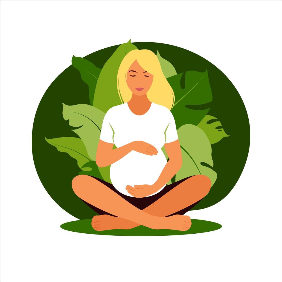 Concept pregnancy, motherhood. Pregnant woman with nature leaves . vector