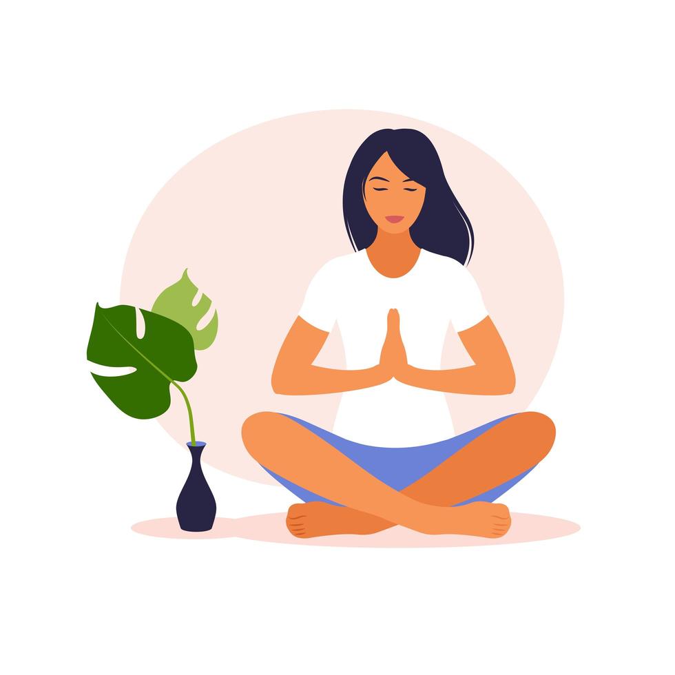 Woman meditating in nature. Meditation concept, relax, recreation. vector