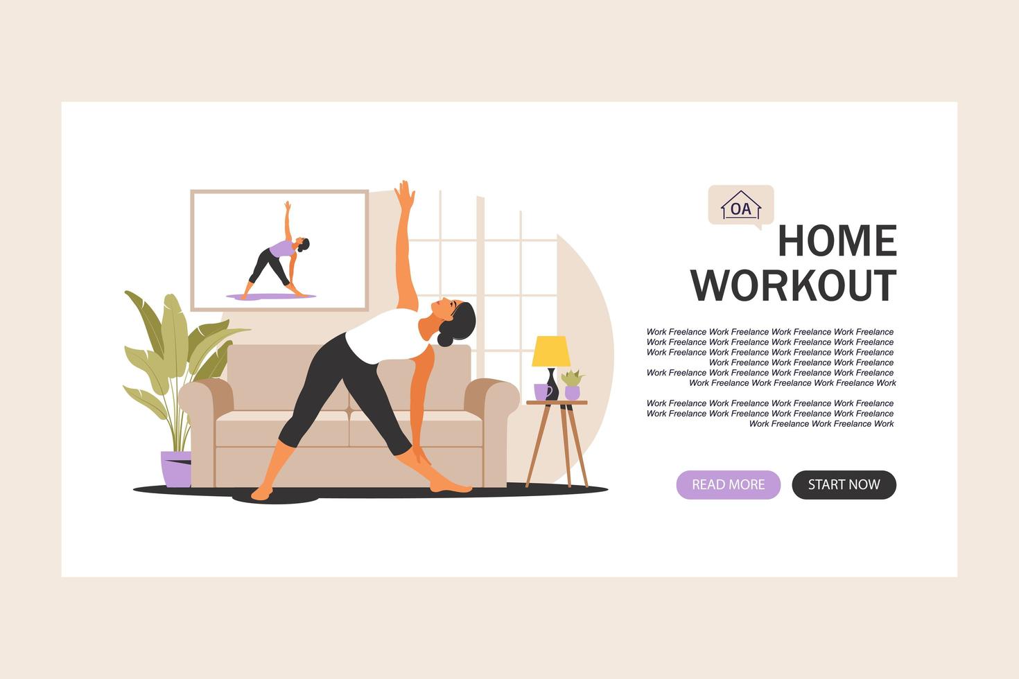 Online workout concept. Landing page template for web. vector