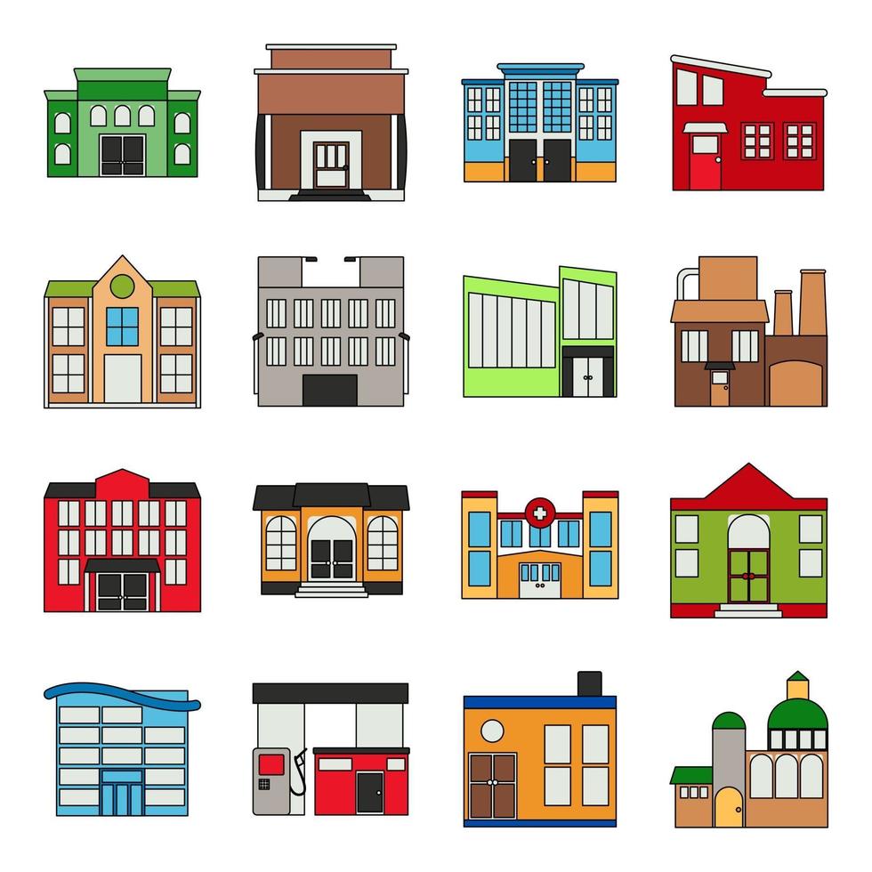 Pack of Buildings and Structure Flat Icons vector