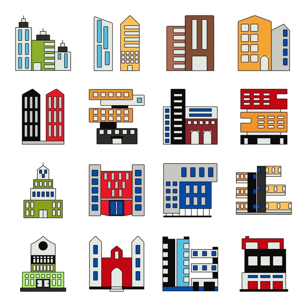 paquete de iconos planos de estructura y torres vector