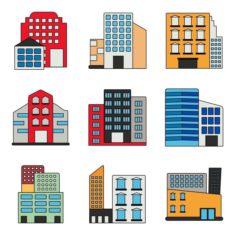 paquete de iconos planos de arquitectura de gran altura vector