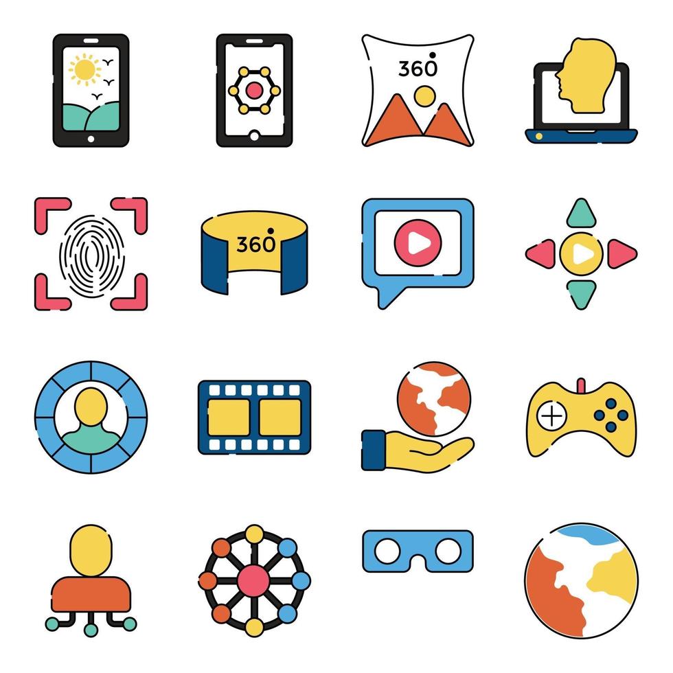 Pack of Virtual Reality and Hardware Flat Icons vector