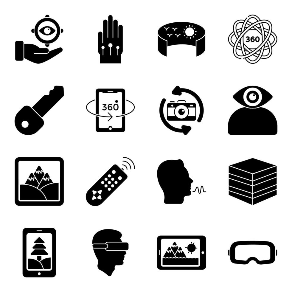 paquete de iconos sólidos de realidad virtual y medios vector