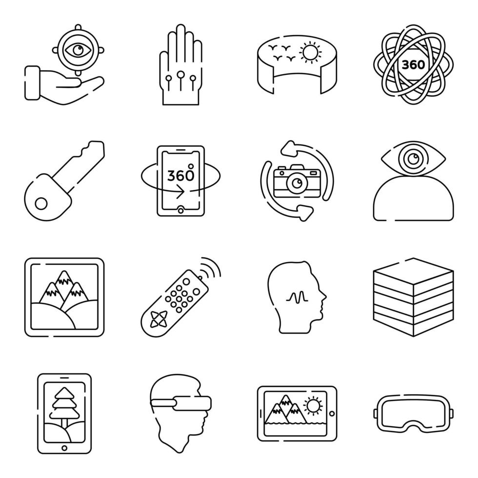 paquete de iconos lineales de realidad virtual y medios vector