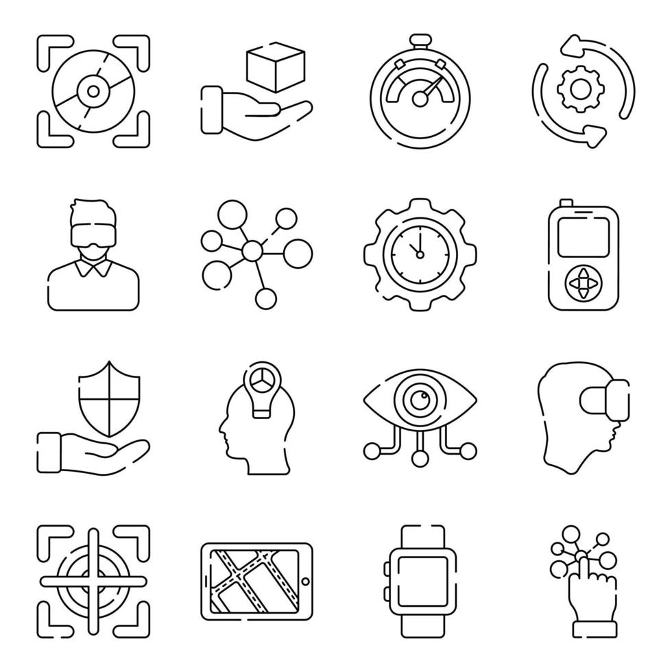 paquete de iconos lineales de tecnología vr vector