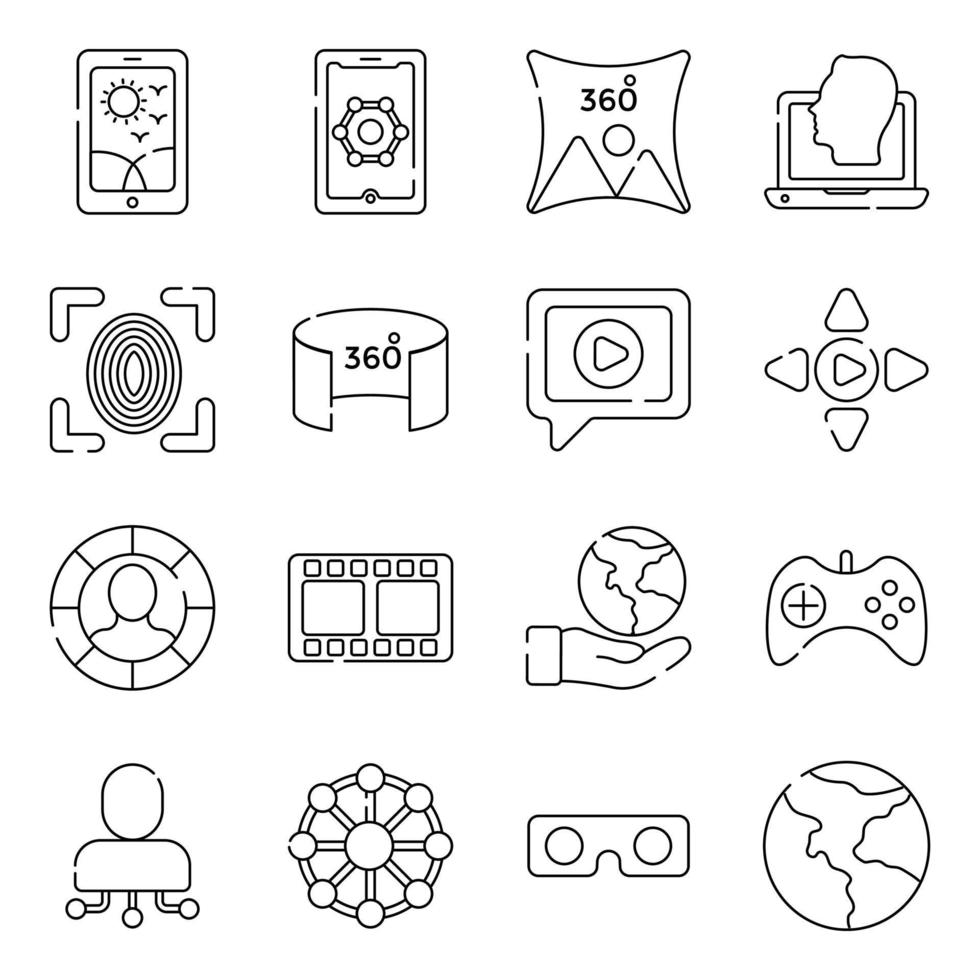 Pack of Virtual Reality and Hardware Linear Icons vector