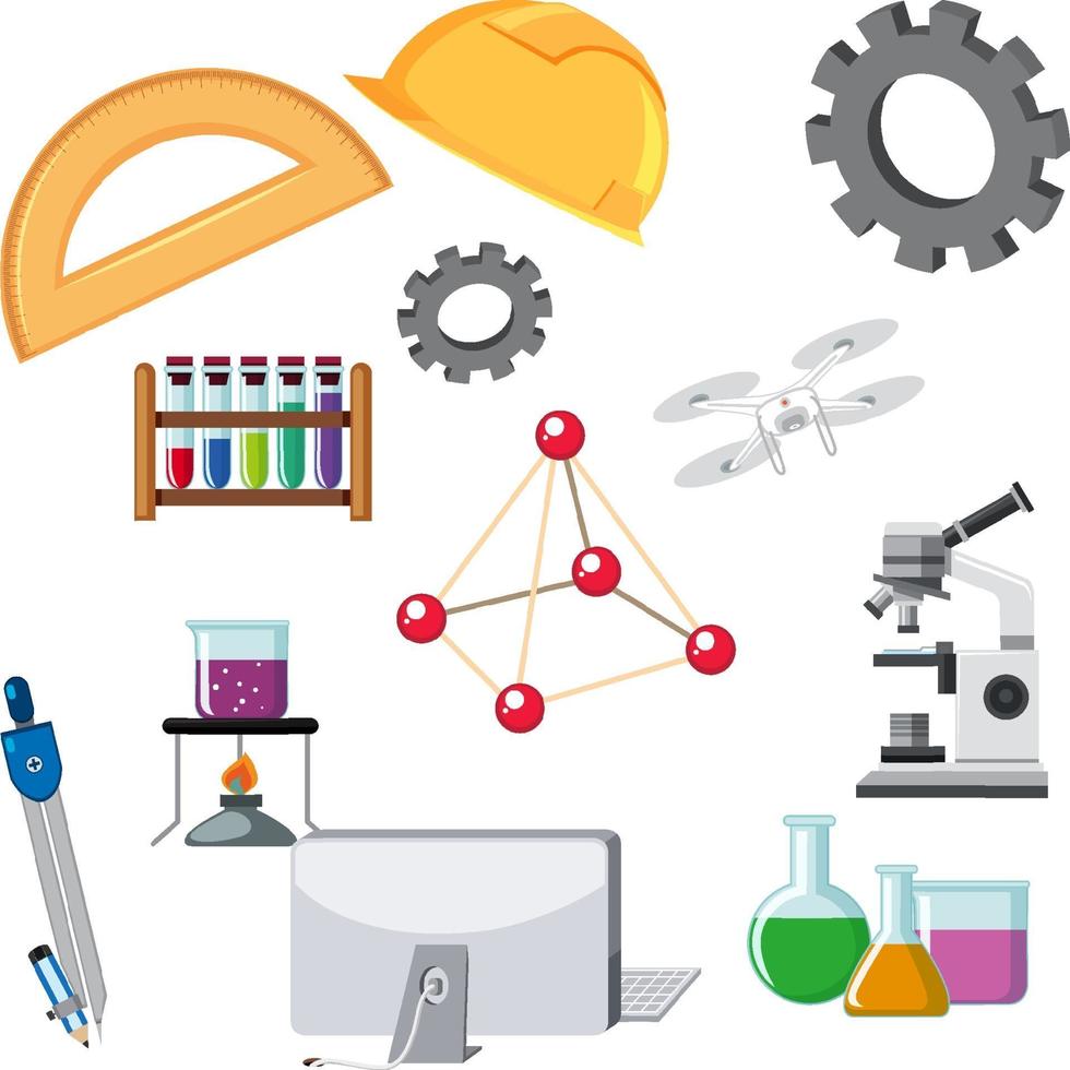 Learning tool. Инструменты науки. Наука клипарт. Приборы науки. Плоский дизайн Flat химия.