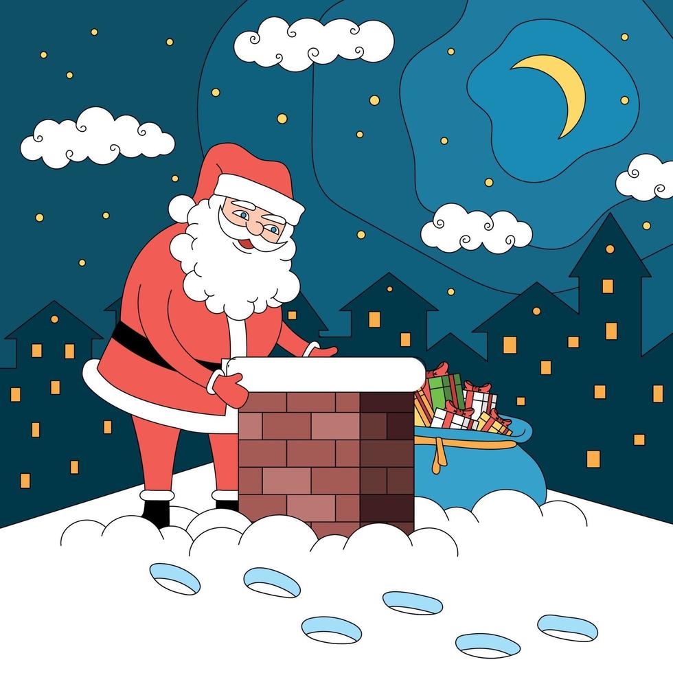 Santa Chimney Coloring Composition vector