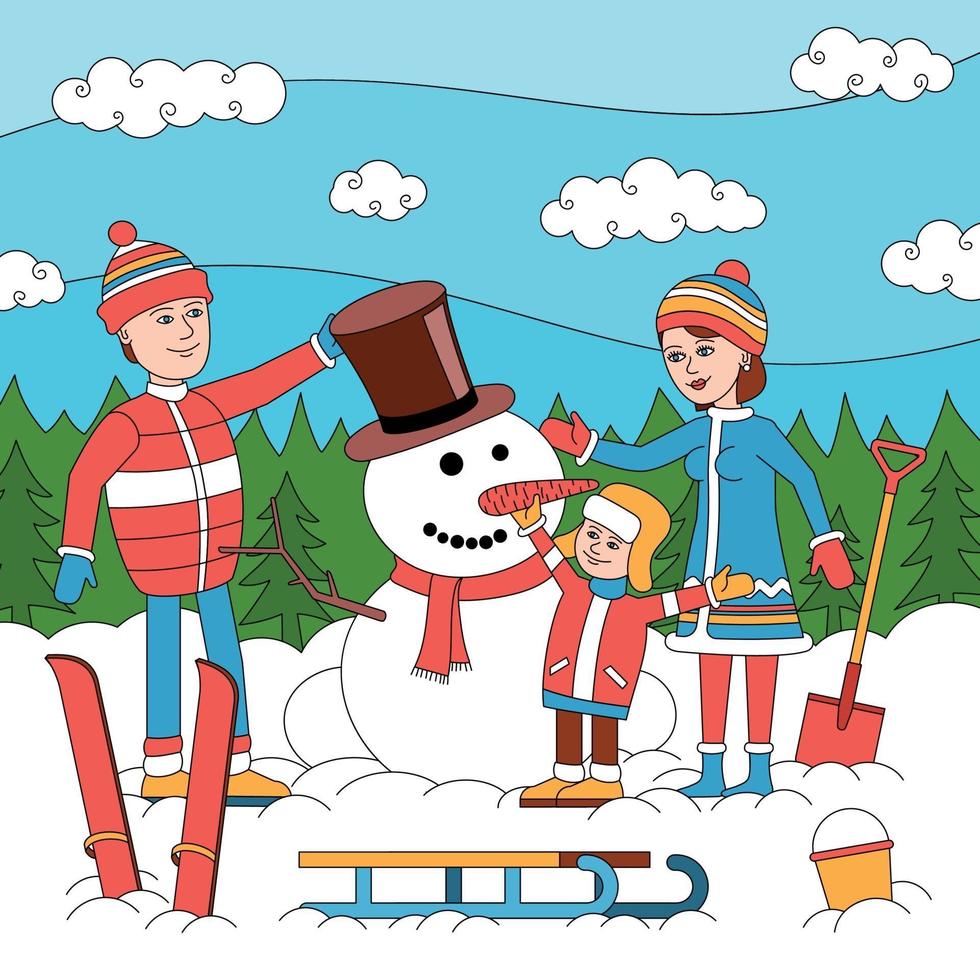 Making Snowman Coloring Composition vector