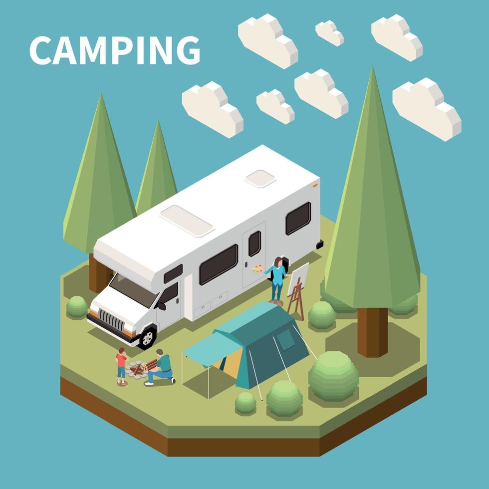 Camping Isometric Concept vector