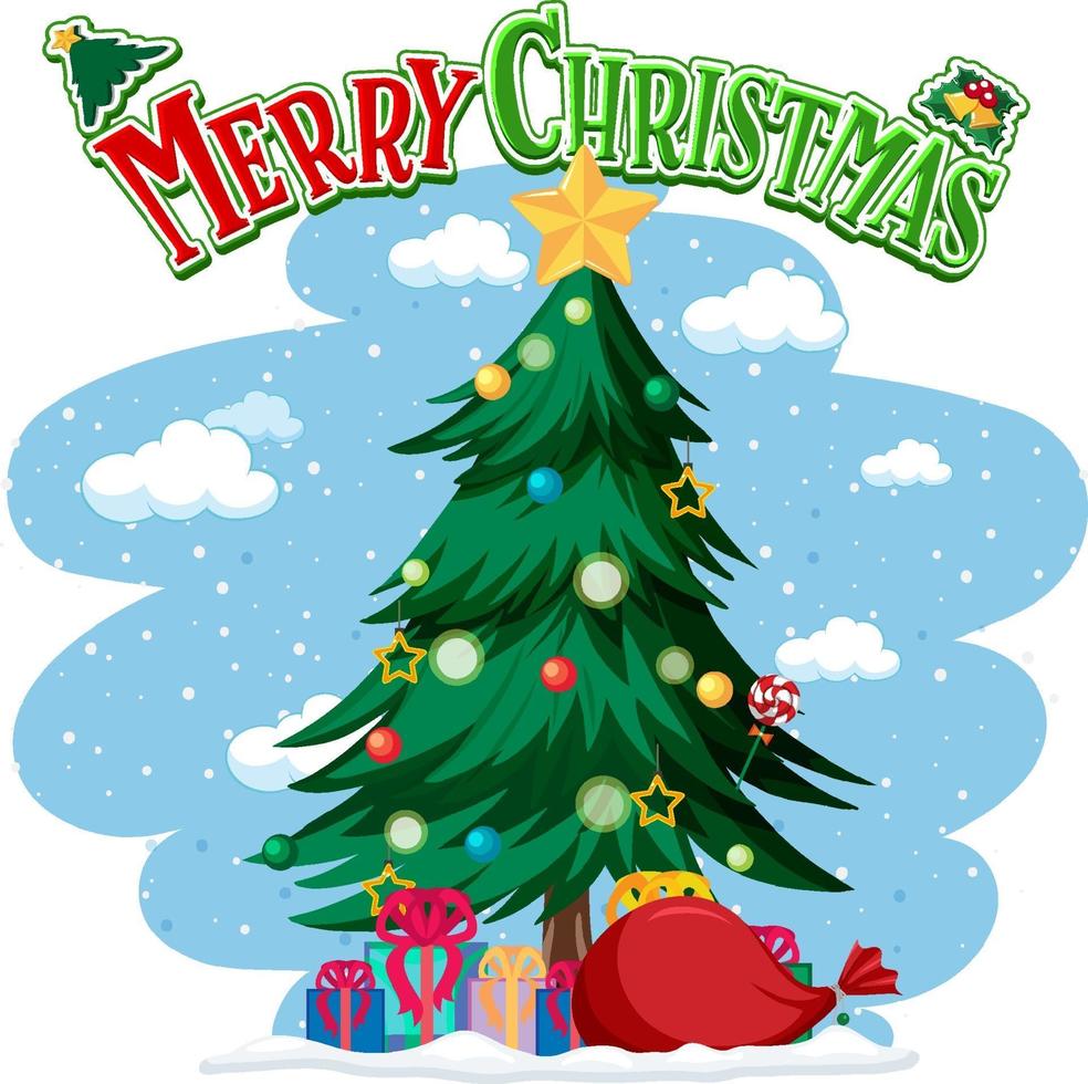 Merry Christmas text logo with Christmas and decorations vector