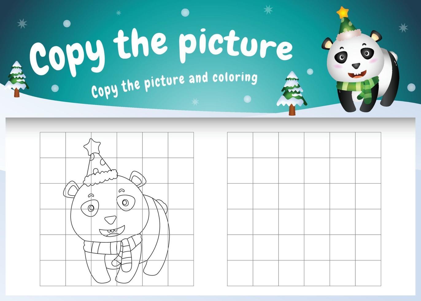 Copie la imagen del juego para niños y la página para colorear con un lindo panda vector