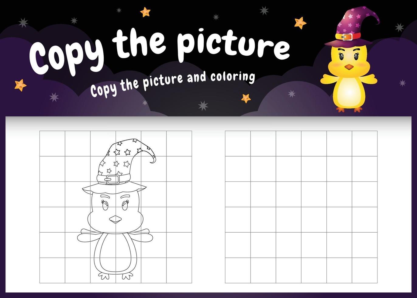 copy the picture kids game and coloring page with a cute chick vector