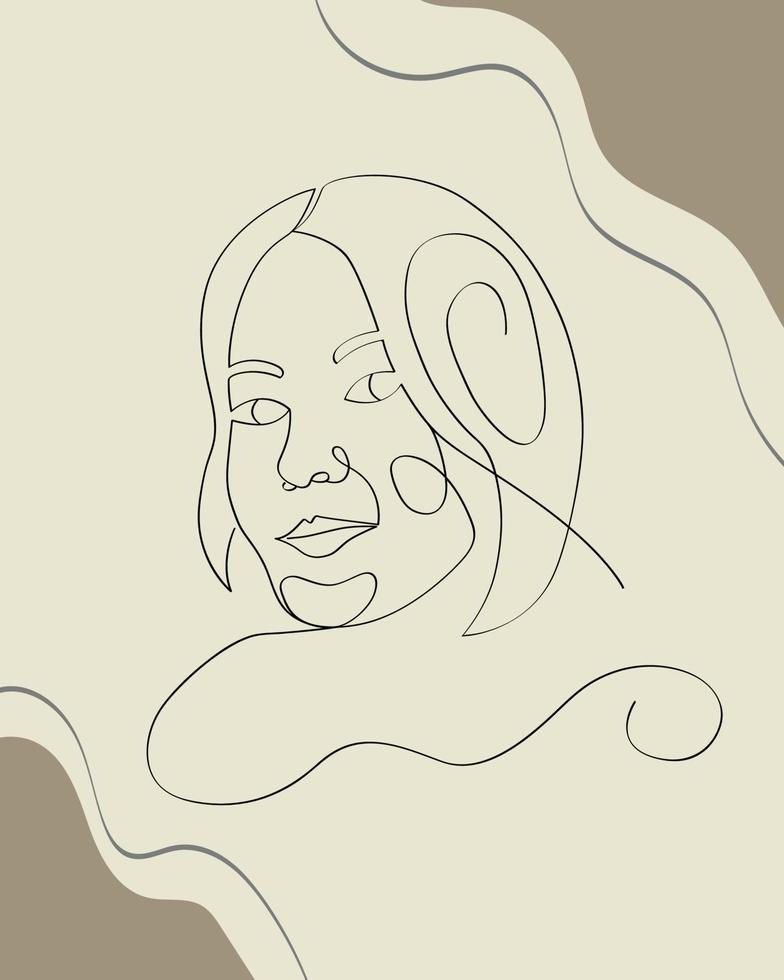 dibujo de una línea en un estilo lineal moderno con cara de mujer de ilustración vector