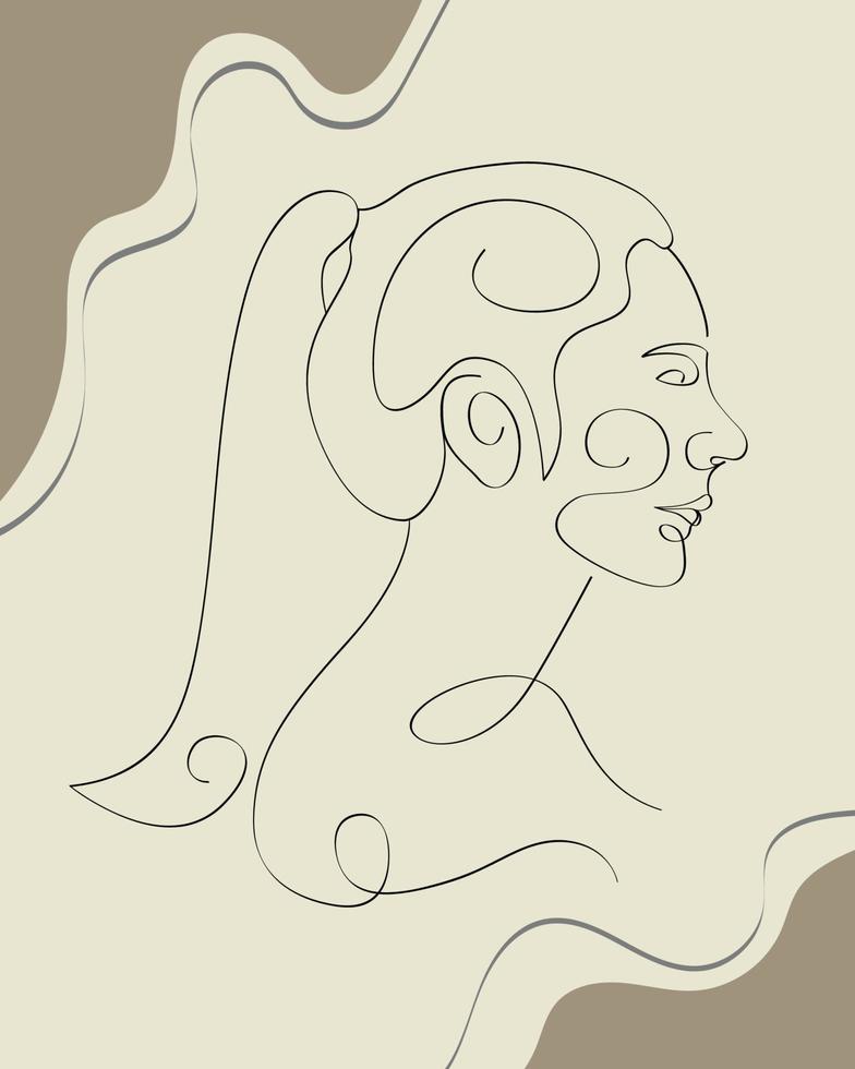 dibujo de una línea en un estilo lineal moderno con cara de mujer de ilustración vector