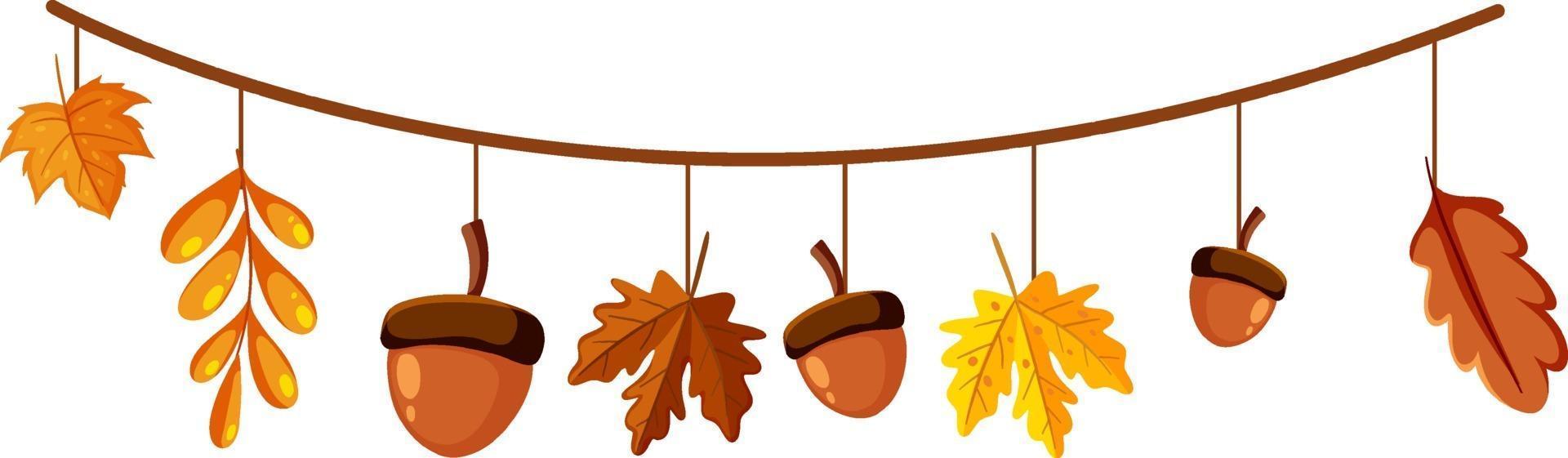 bellota y hojas de otoño para la decoración vector